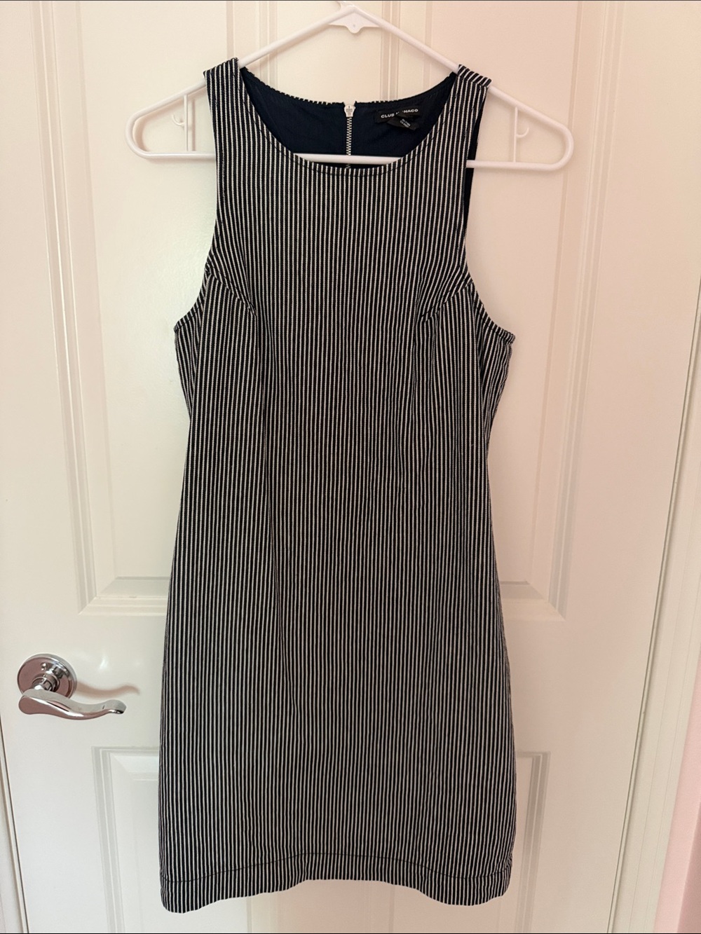Club Monaco Black and White Pinstripe Sleeveless Shift Dress